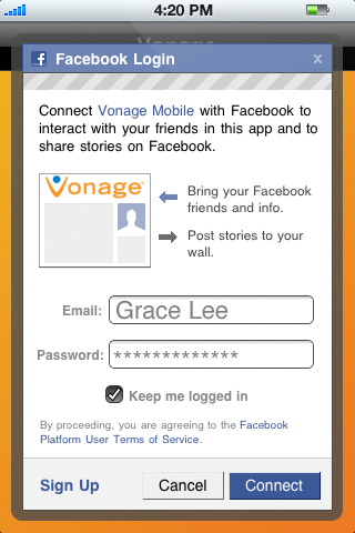 Vonage Mobile for Facebook – iPhone and iPod touchスクリーンショット