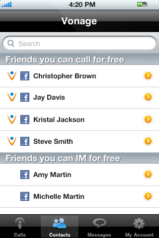 Vonage Mobile for Facebook – iPhone and iPod touchスクリーンショット
