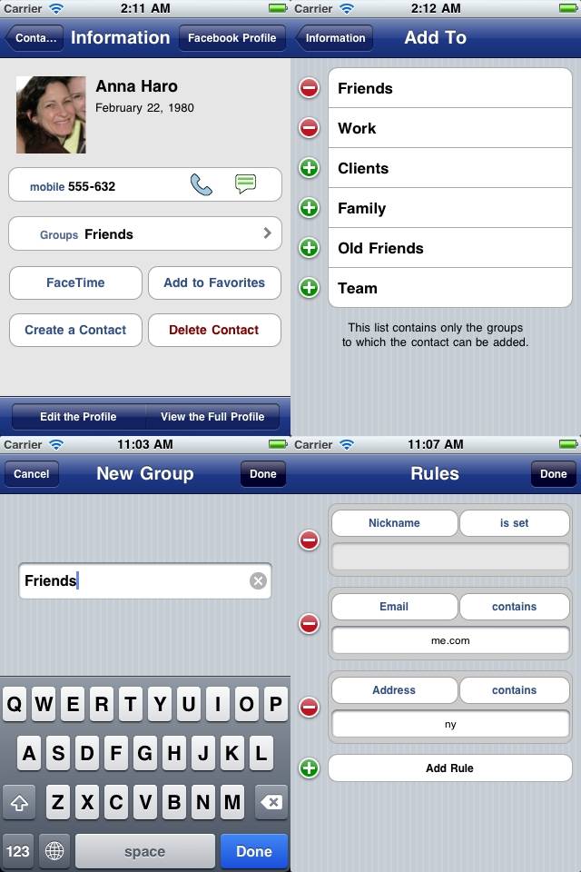 ContactsXL 3 (Groups,Facebook Sync,Group Text&Email,Birthday Reminder,Dialer,Favorites,Coverflow)スクリーンショット