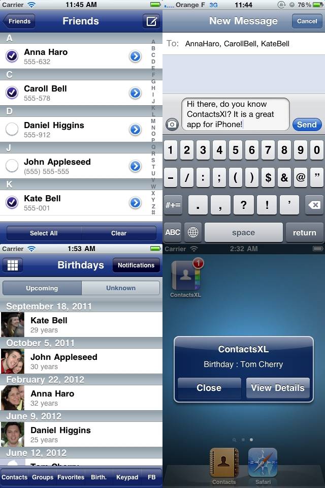 ContactsXL 3 (Groups,Facebook Sync,Group Text&Email,Birthday Reminder,Dialer,Favorites,Coverflow)スクリーンショット