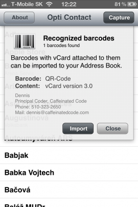 OptiContact – Contact barcode creator and scannerスクリーンショット